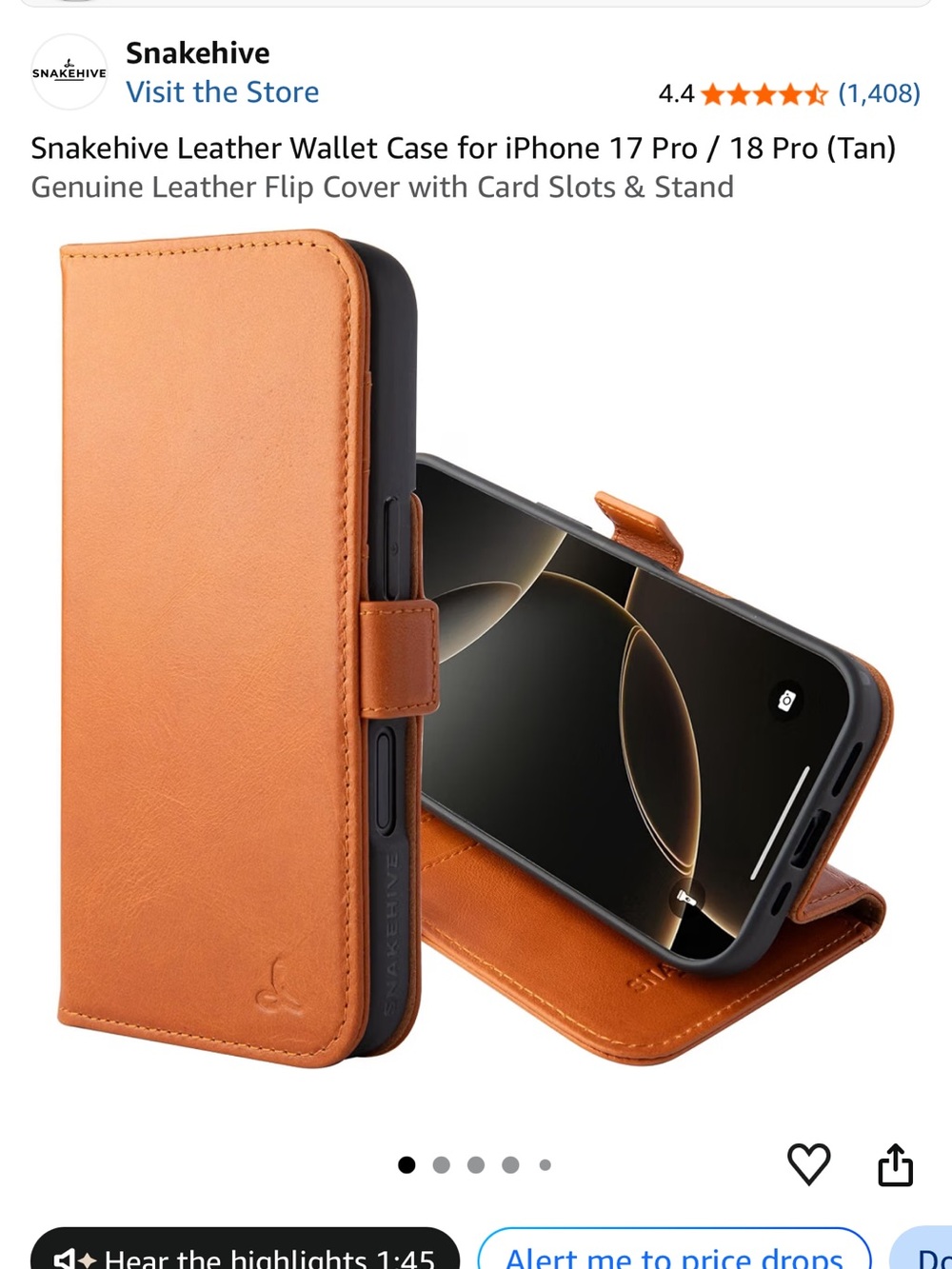 Tan Leather Wallet Case for iPhone (Flip Cover with Card Slots & Stand)